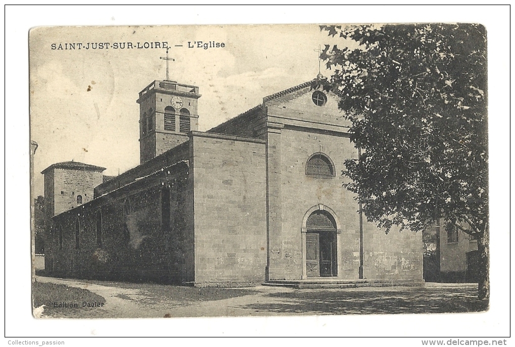 Cp, 42, Saint-Just-sur-Loire, L'Eglise, Voyagée 1924 ? - Saint Just Saint Rambert