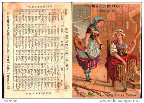 Chromo Calendrier Semestriel 1880 (janvier-juin) , Musée De Cluny - Fable La Cigale & La Fourmi - Otros & Sin Clasificación