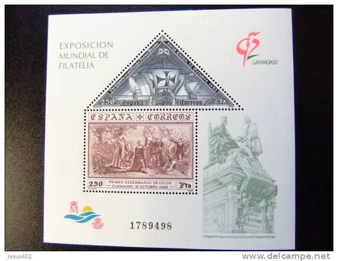 ESPAÑA ESPAGNE SPAIN 1992 V CENTENARIO DESCUBRIMIENTO DE AMERICA Edifil 3195  **  Yvert 50 ** MNH - Blocs & Feuillets