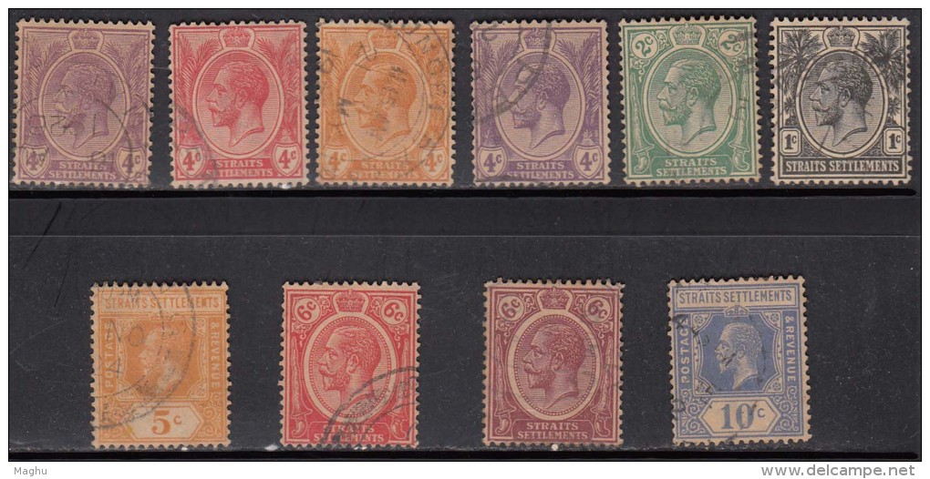 Straits Settlements Used 1921, 10 Diff., King George V Series, Malaya / Malaysia - Straits Settlements