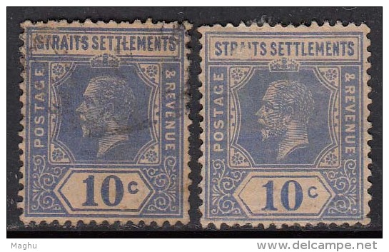 Straits Settlements Used 1912,,,,,, 10c......  Shades ,  King George V Series, Malaya / Malaysia - Straits Settlements