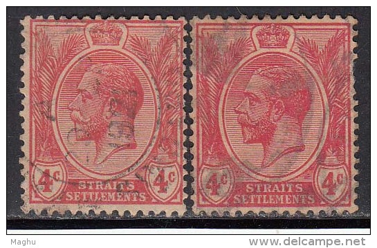 Straits Settlements Used 1912,,,,,,4c......  Shades ,  King George V Series, Malaya / Malaysia - Straits Settlements