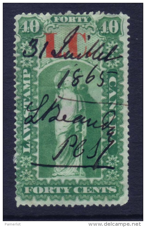 1864 Lower Canada QL4 Quebec Law Stamp ( 40c Green   ) Timbre Taxes Bas Canada  Recto/verso - Fiscale Zegels