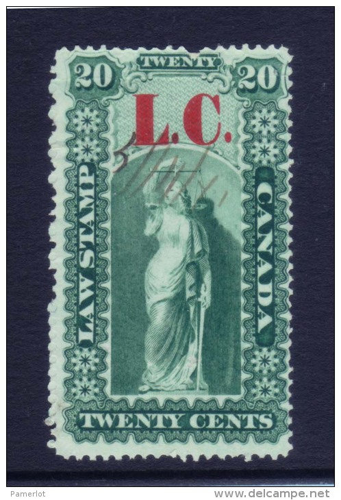 1864 Lower Canada QL2 Quebec Law Stamp ( 20c Green  ) Timbre Taxes Bas Canada Recto/verso - Steuermarken