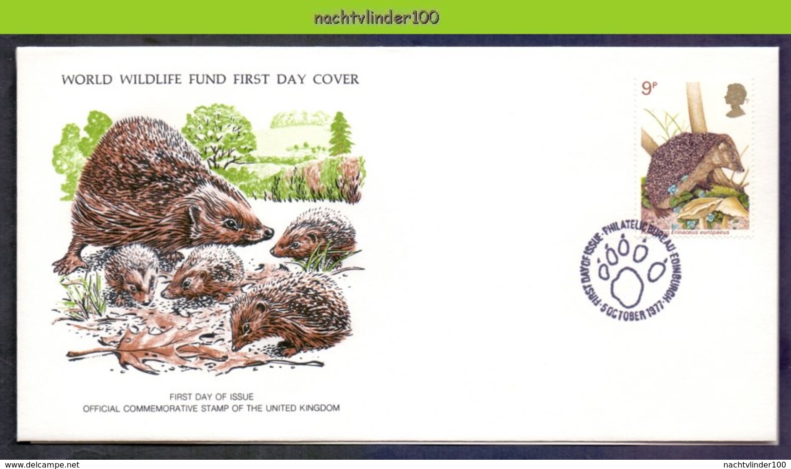 Mkt1063b FAUNA WWF ZOOGDIEREN EGEL HEDGEHOG BRAUNBRUSTIGEL MAMMALS GREAT BRITAIN 1977 FDC - FDC