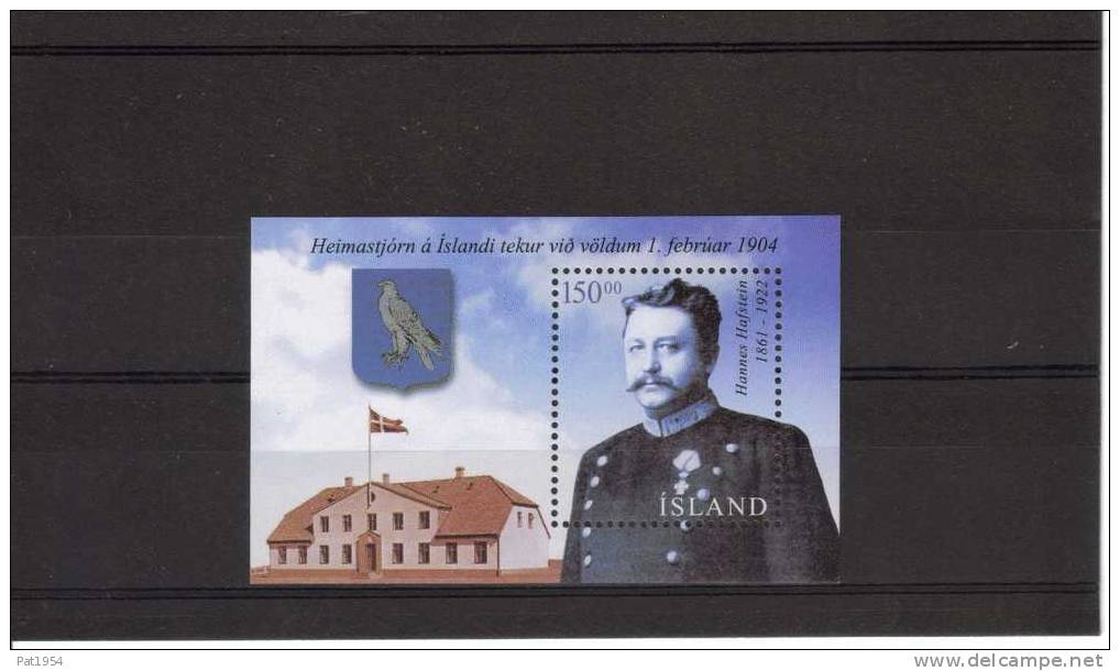 Bloc Feuillet D´Islande  De 2004 N° BF 35. 100 Ans Autonomie Avec Hannes Hafstein - Blocks & Sheetlets