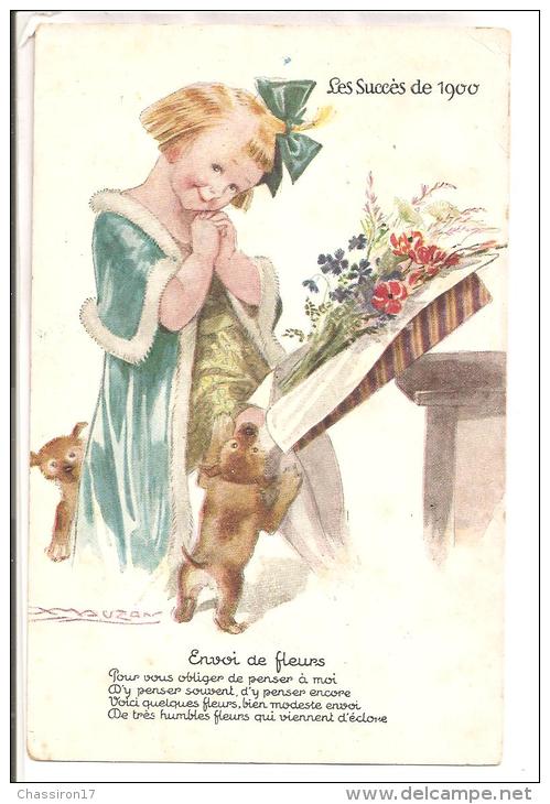 ENFANTS   - Illustrateur Mauzan -  Les Succès De 1900 - Envoi De Fleurs -  Fillette Et Ses  Chiens - Humorous Cards