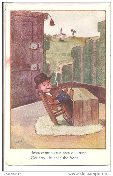 ENFANTS   - Illustrateur   Mac - "Joies Shampêtres Près Du Front" - Enfant Fumant Un Cigar Dans Une Maison Bombardée - Humorvolle Karten