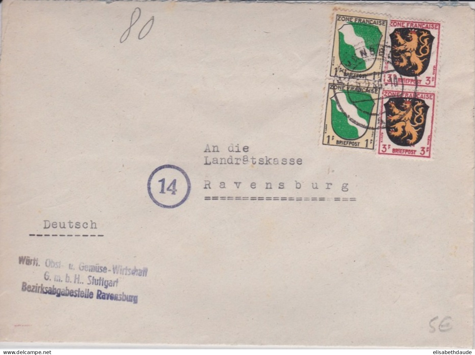 ZOF -  1946 -   ENVELOPPE  De RAVENSBURG - Emissioni Generali