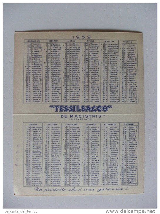 Calendarietto TESSILSACCO "De Magistris" 1952 - Carta E Cacelleria. PALERMO - Petit Format : 1941-60