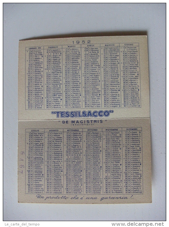 Calendarietto TESSILSACCO "De Magistris" 1952 - Carraro &C. FIRENZE - Petit Format : 1941-60