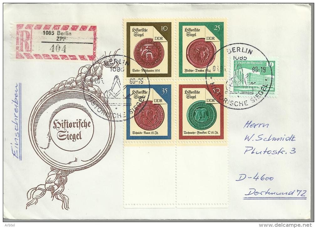 ALEMANIA DDR  CC CERTIFICADA SELLOS DE LACRE ESCUDOS HERALDICA - Briefe U. Dokumente