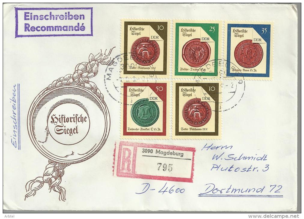 ALEMANIA DDR  CC CERTIFICADA SELLOS DE LACRE ESCUDOS HERALDICA - Sobres