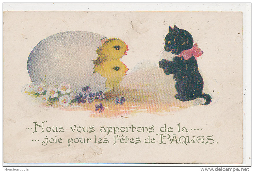 JOYEUSES PAQUES ))  Nous Vous Apportons De La Joie Pour Les Fêtes De Paques,   Chat Et Poussins - Pasen