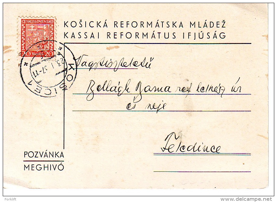 Czechoslovakia 1937 Kosice Invitation Onto The Social Evening Of The Kosice Reformed Youth. - Covers & Documents