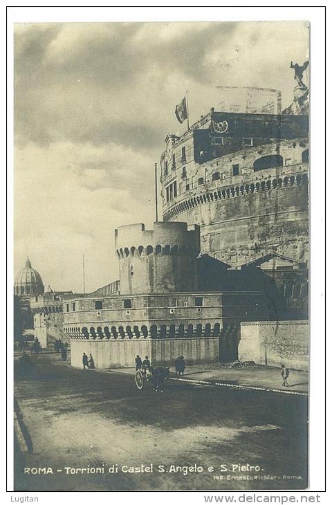 CARTOLINA  - ROMA - TORRIONI DI CASTEL SANT'ANGELO E SAN PIETRO - VIAGGIATA  ANNO 1928 - Castel Sant'Angelo