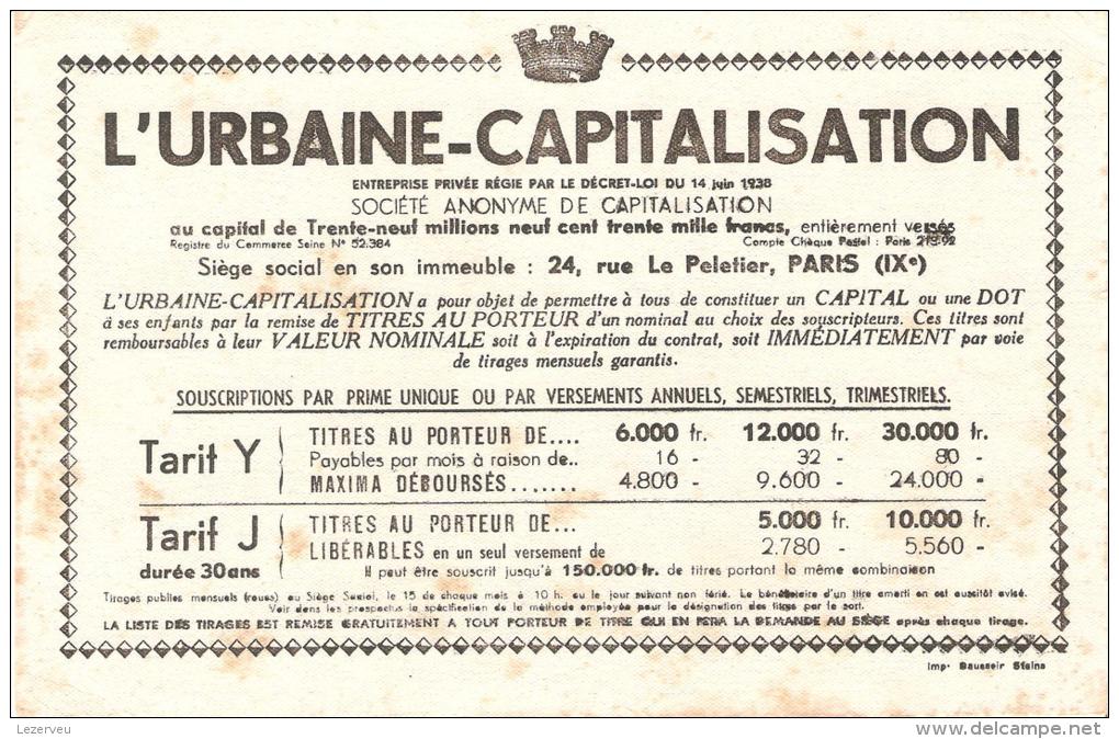 BUVARD URBAINE CAPITALISATION TARIF Y ET J (taches De Vieillissement Recto Et Verso) - Banque & Assurance