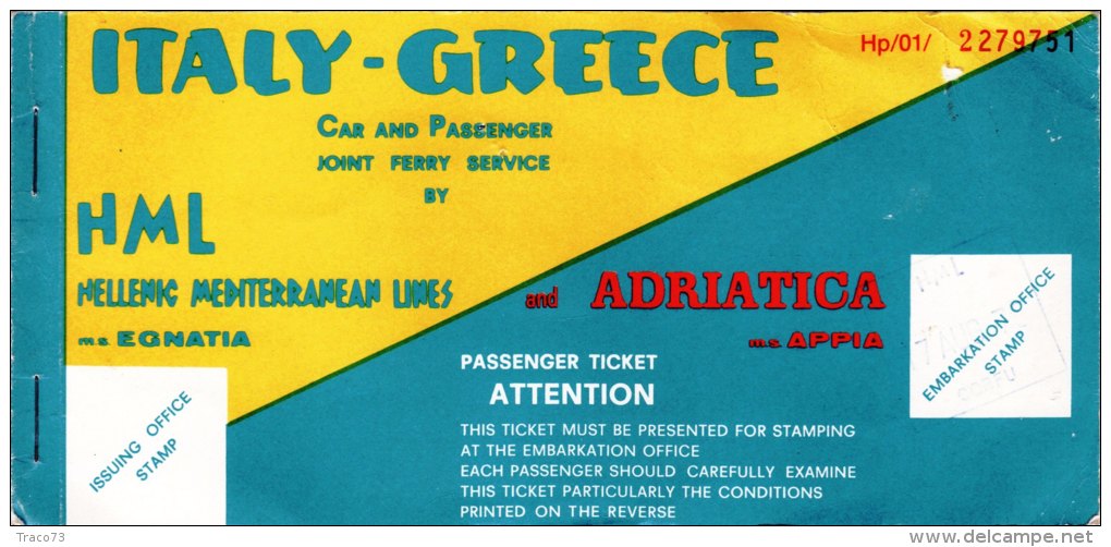 HML - HELLENIC MEDITERRANEAN LINES  /  Ticket _ Biglietto Aereo - Europa