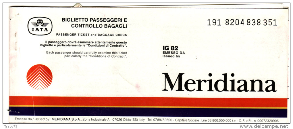 MERIDIANA  /  Ticket _ Biglietto Aereo - Europa