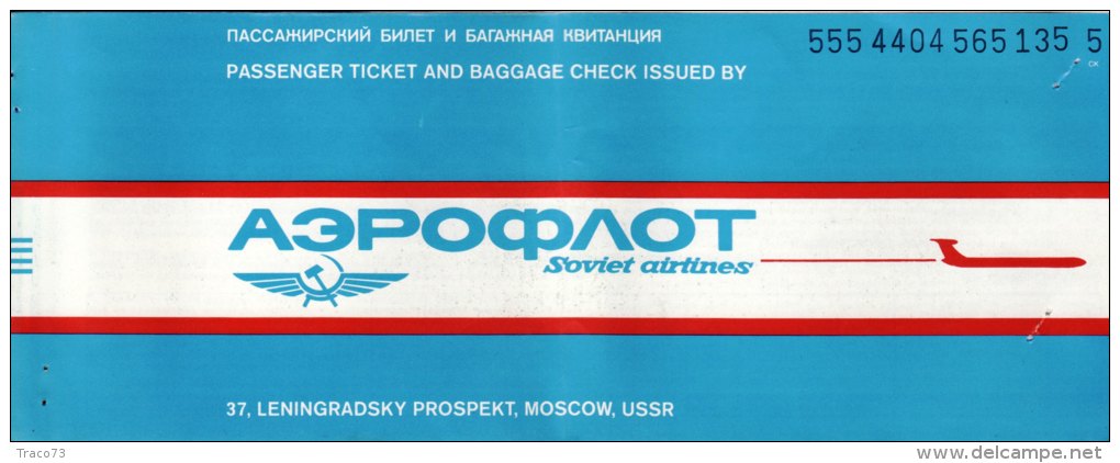 SOVIET AIRTINES   /  Ticket _ Biglietto Aereo - Europe