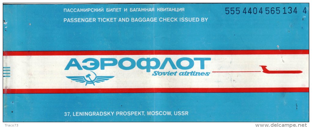 SOVIET AIRTINES   /  Ticket _ Biglietto Aereo - Europe