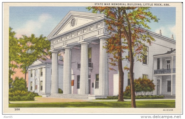 Little Rock AR Arkansas, State War Memorial Building, C1930s Vintage Linen Postcard - Little Rock