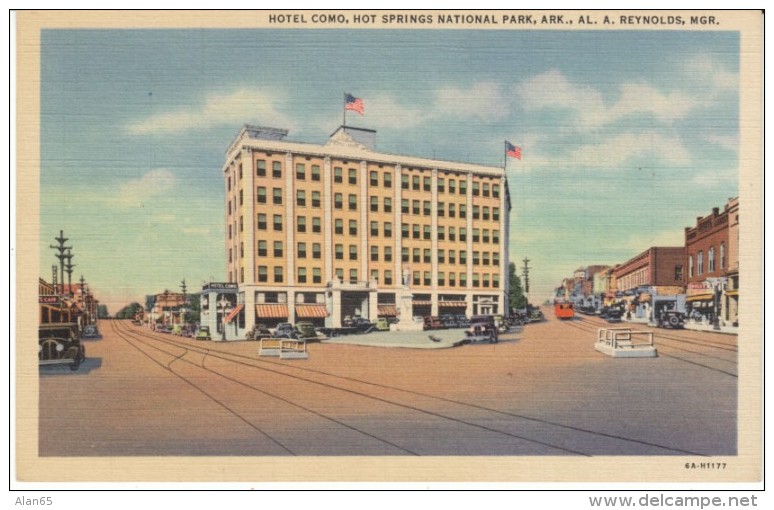 Hot Springs National Park AR Arkansas, Hotel Como Lodging Street Scene, C1930s Vintage Linen Postcard - Hot Springs