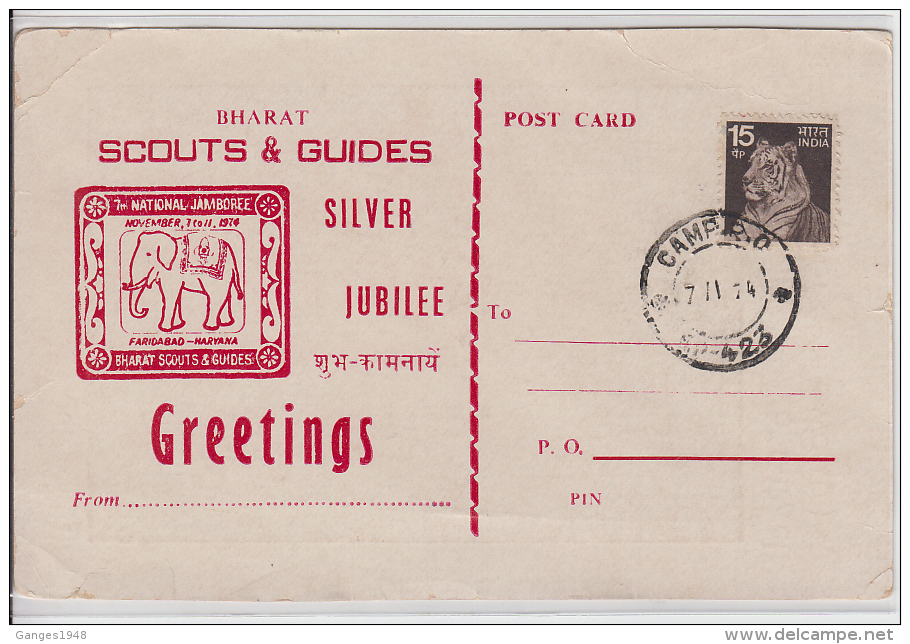 India  1974  Lord Baden Powell  Scouting   Bharat Scouts &amp; Guides  Scouts  Camp Post Office Jubilee Card # 50141 - Other & Unclassified