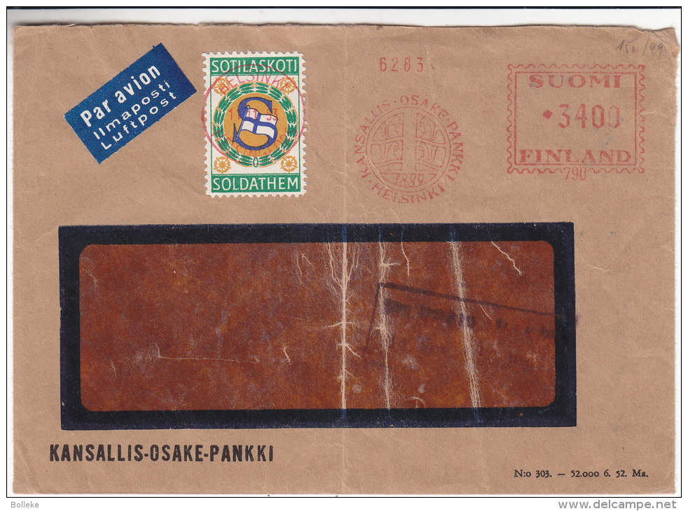 Militaria - Finlande - Lettre De 1953 - EMA - Empreintes Machines - Banque - Avec Vignette Militaire - Brieven En Documenten