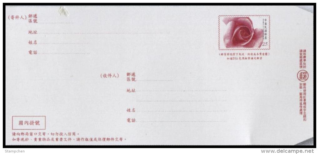 Taiwan 2013 Pre-stamp Domestic Registered Cover Rose Flower Valentine Day Postal Stationary - Interi Postali