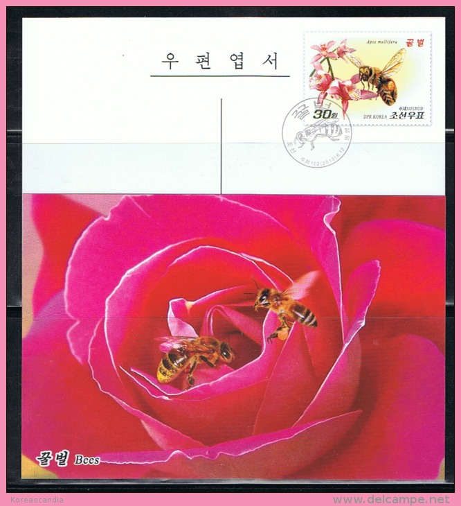 NORTH KOREA 2013 BEES POSTCARD CANCELED - Abeilles