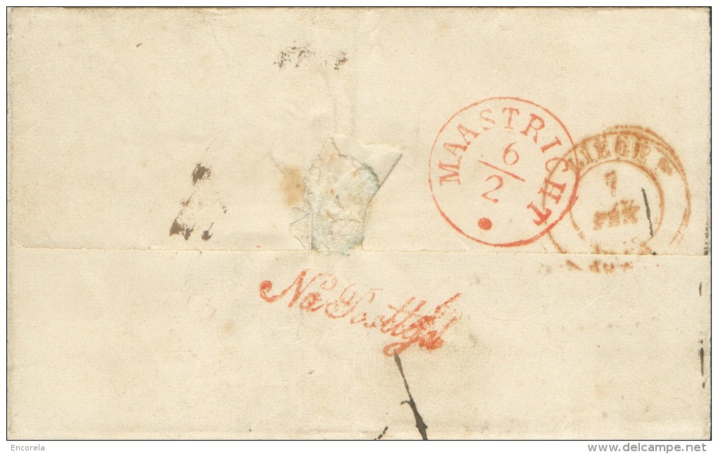 LSC De WEERT (type 18) + Sc (type 11) De ROERMONDE Le 5/2 (1844) Vers Liège - Verso : Griffe Na Posttijd Et Passage Par - 1830-1849 (Belgique Indépendante)