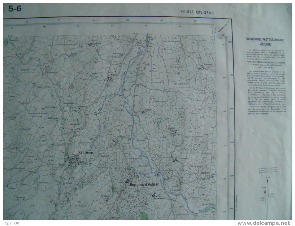 Carte Géographique - NASBINALS N° 5-6 - échelle 1/25.000 Avril 1973 Fantou Bonnechare Le Cayrel Grange Du Four Laguiole - Topographische Karten