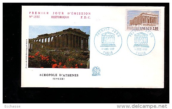 Enveloppe Premier Jour 1er Fdc  Acropole D'athenes Unesco 1987 Paris N° 1555 - 1980-1989