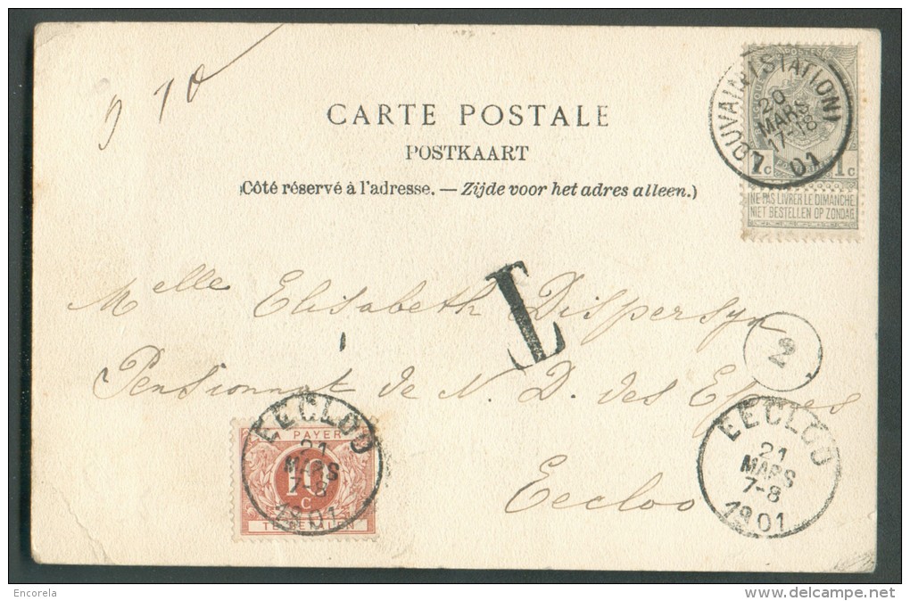 N°53 - 1 Centime Gros Obl. Sc LOUVAIN (STATION) S/C.V. Du 20 Mars 1901 Vers Eecloo Et Taxée à 10 Centimes Par T-TX N°4 + - Autres & Non Classés