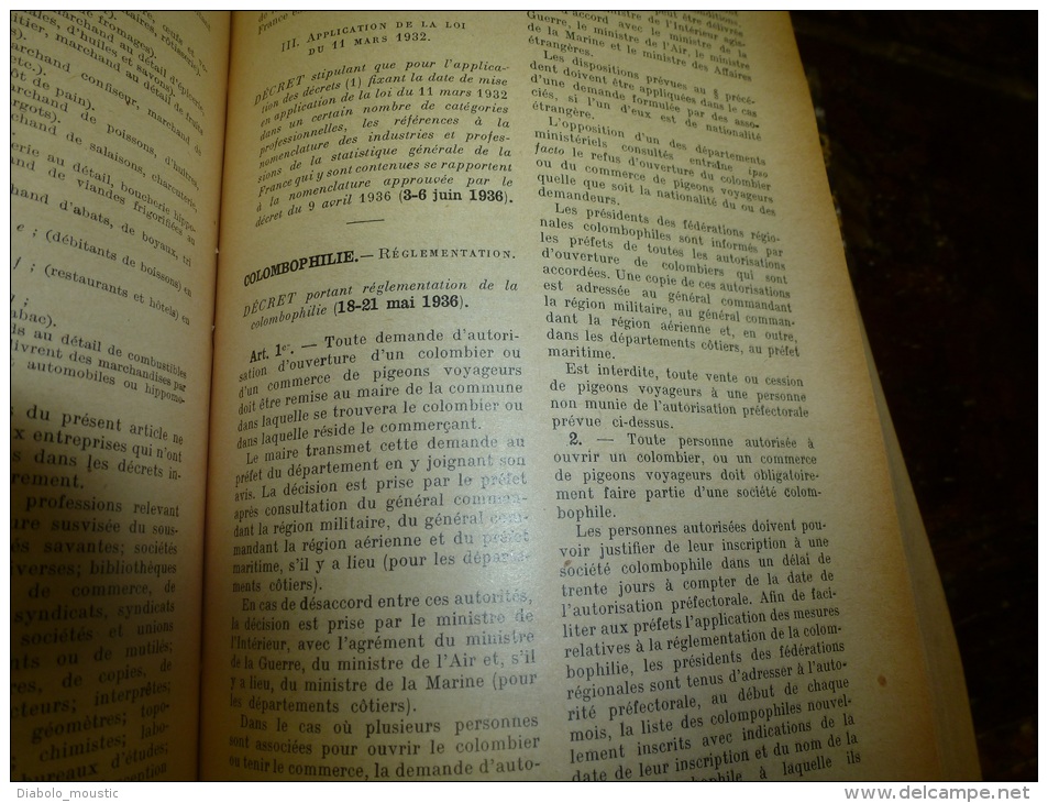 1936  RECUEIL Des LOIS ,dont Aussi Colombophilie ; Réfugiés Arméniens Et Russes; Viticulture:POMMARD, BEAUNE, Nuits-St-G - Decrees & Laws