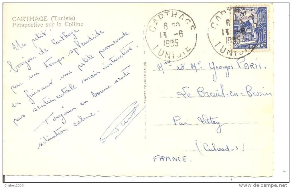 N°Y&T 374   CARTHAGE    Vers FRANCE  Le   13 JUIN 1955 - Covers & Documents