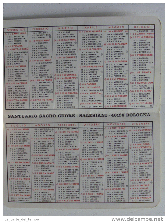 Calendarietto/calendario Santino "Sacro Cuore Di Gesù - S.Domenico Savio" 1973 Santuario Salesiani - BOLOGNA - Tamaño Grande : 1971-80