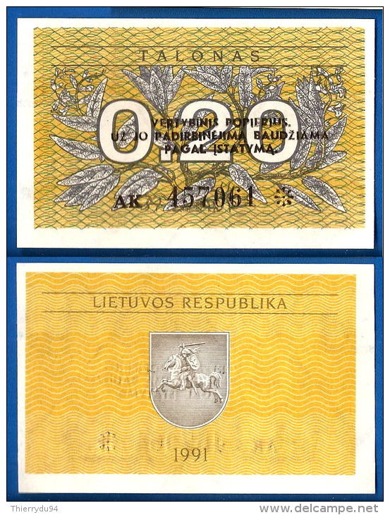 Lituanie 0.20 Talonas 1991 Avec Texte Nombre Noir 3 Lignes Neuf UNC Plant Litu Paypal Skrill Bitcoin Ok - Lituanie