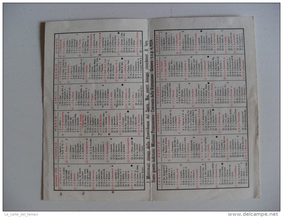 Calendarietto/calendario Santino "PIO X" Anno 1952 Missioni Francescane - Grossformat : 1941-60