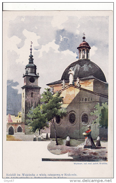 CRACOVIE-KRAKAU-KRAKOWIE-KRAKOW-POLEN-POLOGNE-St. Adalbertkirche U. Rathausthurm-Dessin-Illustrateur- VOIR 2 SCANS - Polen