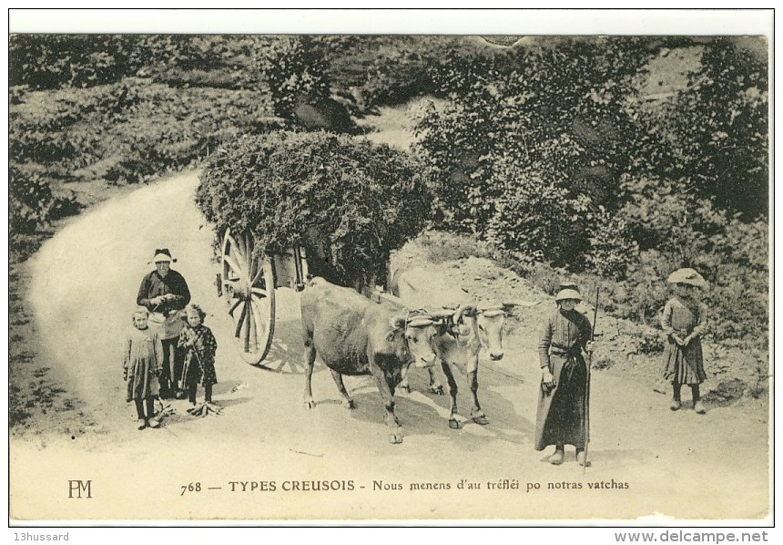 Carte Postale Ancienne Creuse - Types Creusois. Nous Menens D'au Tréfléi Po Notras Vatchas - Agriculture, Attelage - Autres & Non Classés