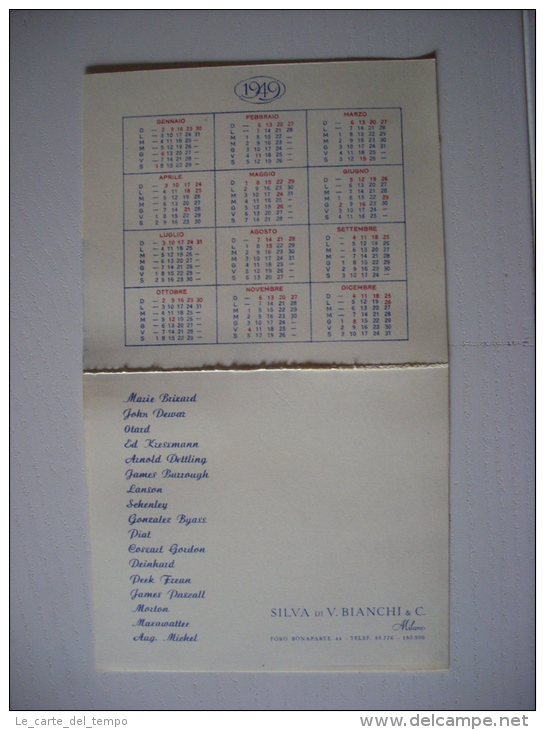 Calendarietto/calendario 1949 SILVA Di V.BIANCHI - MILANO "Buon Natale E Un Anno Felice!" Liquore/vino - Formato Grande : 1941-60