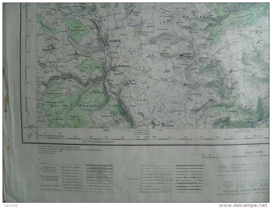 Carte Géographique - MASSIAC échelle 1/50.000 Avril1963 Le Saillant Blesle/Brugeilles Cézérat/Allanche Cheylade/Sargues - Topographische Karten