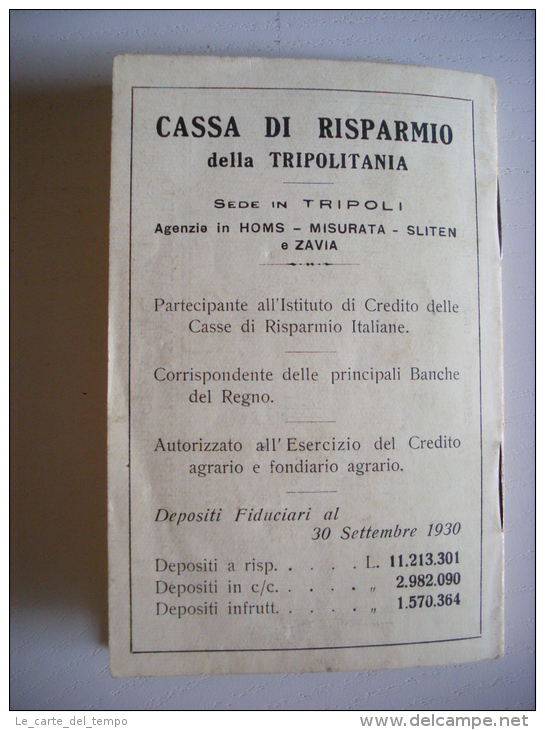 Calendario/opuscolo "L´APE Memoriale Vademecum Per La Gioventù" 1931 Omaggio CASSA Di RISPARMIO Della TRIPOLITANIA - Formato Grande : 1921-40