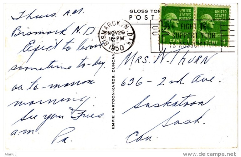 'In Reverse Now Heading Back' AZ Arizona, Empie Artist Signed Humor Duncan AZ, C1940s Vintage Postcard - Other & Unclassified