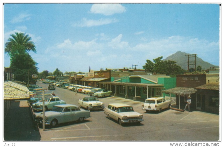 Scottsdale AZ Arizona, Main Street Scene, Auto, Business District, C1950s Vintage Postcard - Scottsdale