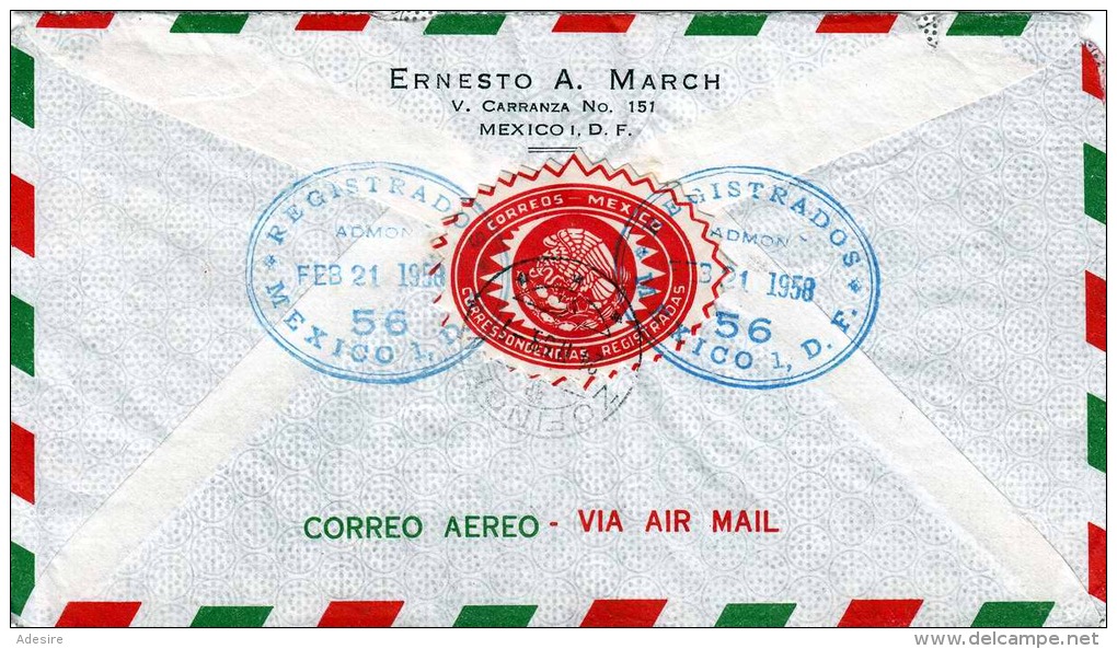 1958, Mexico, LP-Reco-Brief Mit 3fach Frankierung Und Rückseiter Siegelmarke Sonderstempel "Registrados Mexico" - Mexiko