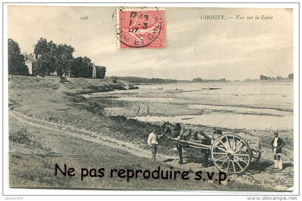 - 226 - CHOUZY En 1907,  Vue Sur La Loire, Charrette, Bel Attelage, Splendide, Peu Courante, écrite, TBE, Scans. - Autres & Non Classés