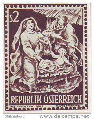 1100z: Österreich 1963, Welenofsky- Essay Der Weihnachtsmarke Schwarzweiss, Ca. 6 X 4,5 Cm - Errors & Oddities